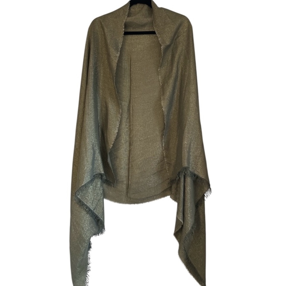 NWOT | Stunning Italian Metallic Gold & Olive Green Fringed Scarf / Wrap / Shawl